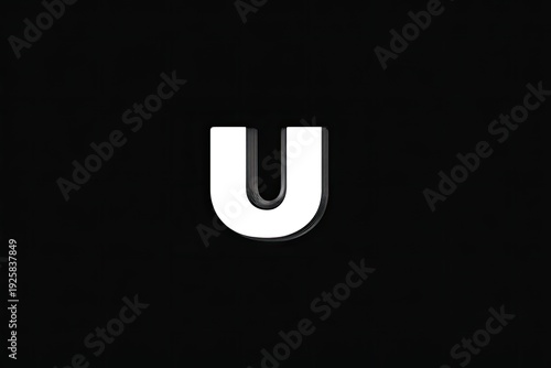 Bold white 'U' with subtle shadow on stark black backdrop