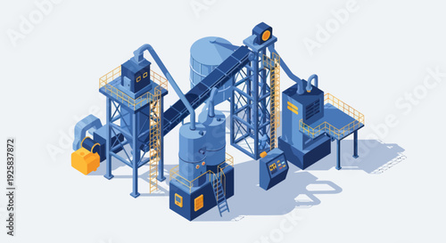 Industrial Production Plant with Conveyor Systems and Machinery.