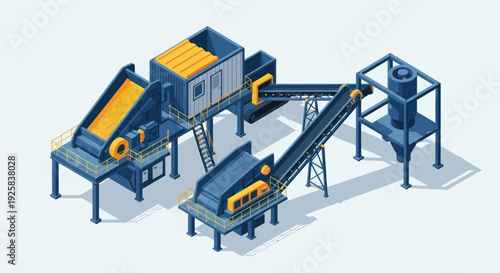 Industrial Recycling Plant Machinery Isometric View.