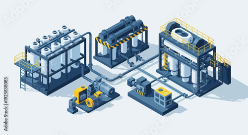 Industrial Water Purification System Equipment Isometric Illustration.