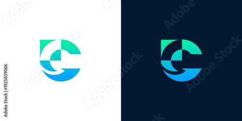Abstract modern geometric letter C or DC logo design, symbolizing digital innovation, connectivity, and forward-thinking corporate identity for tech startups and contemporary brands