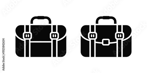 Briefcase glyph icon collection. Includes two variations of a business briefcase with buckles and handles. Created in solid black style with a monochrome palette.