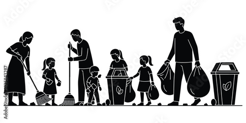 Ecology Friendly Behavior with People Cleaning Pollution and Collecting Trash Illustration