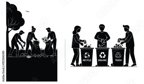 People Managing Waste Responsibly for Environmental Sustainability Vector Illustration