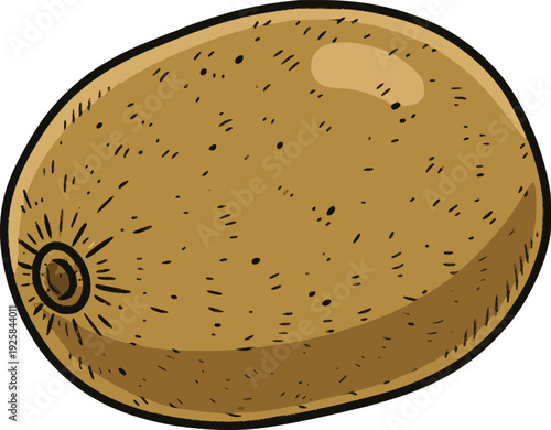 professional vector of a whole kiwi fruit with brown colors and hand drawn style simulating ink outlines and organic internal fills for healthy food