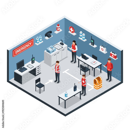Emergency Response Team Meeting in a Command Center.