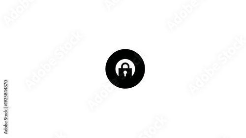A simple, minimalist icon of a padlock inside a black circle against a vast, white background