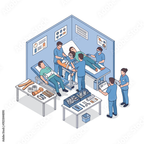 Medical professionals attending to patients in an emergency room setting.
