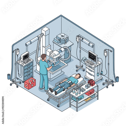 Medical professional operating advanced imaging equipment on patient.