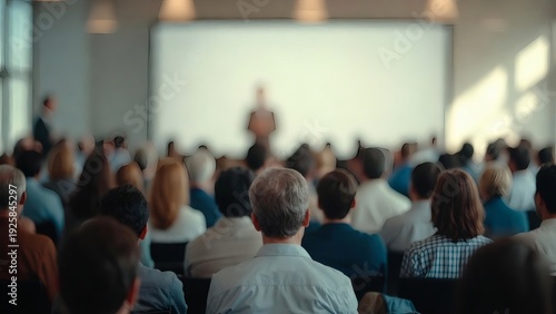 Wallpaper Mural Audience at a conference watching a speaker present on a large screen Torontodigital.ca