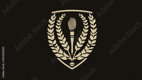 A crest featuring a brush, surrounded by wheat, and a small graduation cap