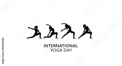 International Yoga Day icon set, yoga poses, black silhouette style