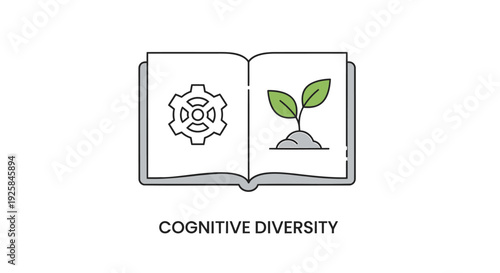 Cognitive diversity icon set. Includes brain, growth, learning symbols. Created in line style with black and green palette