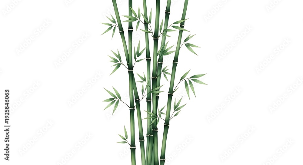 Obraz premium Several stalks of verdant bamboo rise against a stark white backdrop