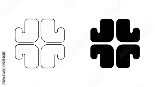 Abstract Geometric Flower Icon , Minimalist Clover and Cross Symbol for Branding and Logo Design, Line and Solid Bold Style, Modern Tile Ornament, 4K Vector Illustration