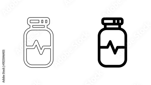 Medical Medicine Bottle Icon with Heartbeat Pulse, Pharmaceutical Vitamin Supplement Container Symbol, Healthcare and Wellness UI Design, Line and Bold Style, 4K Vector Illustration