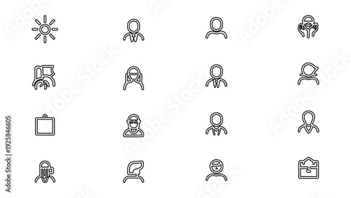 Business Avatar and User Profile Icon Collection, Minimalist Human Resource Character Symbols, Professional Person Persona UI Design, Line Style, 4K Vector Illustration
