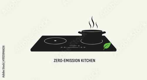 Zero emission kitchen induction cooktop with pot vector icon