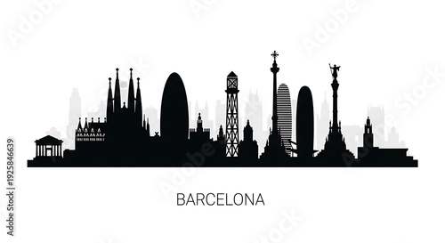 Silhouette depiction of iconic buildings, cathedrals, and monuments forming a city's skyline