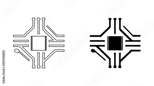 Central Processing Unit CPU Microchip Icon, Minimalist Computer Hardware and AI Processor Symbol, Digital Circuit Technology UI Design, Line and Solid Bold Style, 4K Vector Illustration
