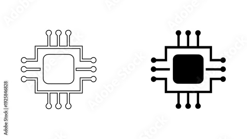 Central Processing Unit CPU Microchip Icon, Minimalist Computer Hardware and Processor Socket Symbol, Electronic Circuit Technology UI Design, Line and Solid Bold Style, 4K Vector
