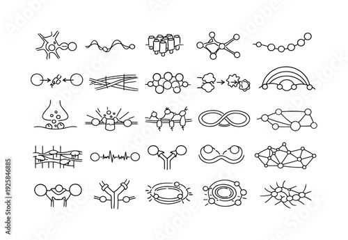 Line vector icons of cell-based neural computation: receptor-gated nodes, membrane wave signals, ion-channel clusters, organic