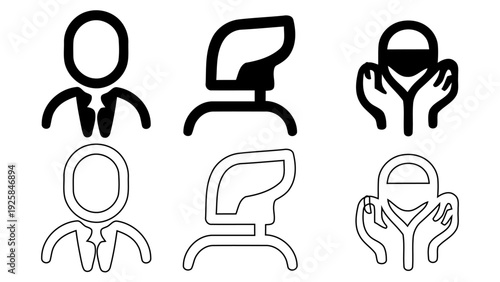 Professional User Persona and Customer Support Icon, Minimalist Account Profile and Administrative Member Symbol, Help Desk Assistant UI Design, Line and Solid Bold Style, 4K Vector