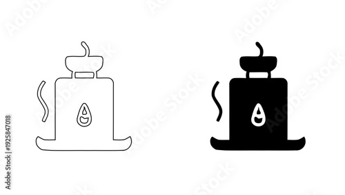 Aromatherapy oil burner icon , essential oil diffuser silhouette and outline vector symbols, spa and massage wellness elements, high quality 4K resolution, isolated on white background