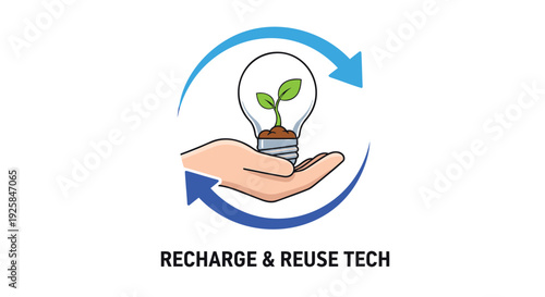 Eco friendly technology icon with hand and light bulb
