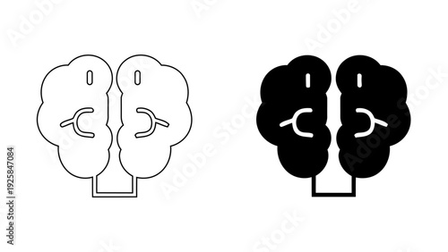 Human brain icon, psychology and mental health silhouette and outline vector, neurology and intelligence symbol, cognitive science element, 4K high quality, isolated on white.
