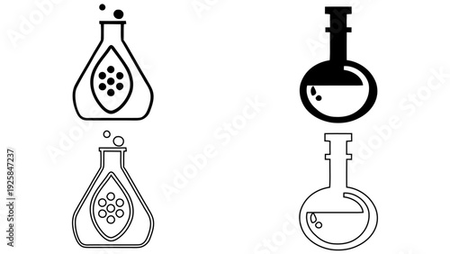 Science Lab Flask and Chemistry Research Icons for Laboratory Experiments, Minimalist Biotech Glassware Vector Graphics, 4K Quality UI Elements