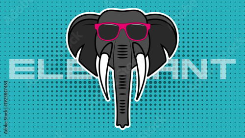 Elephant wearing sunglasses isolated on a blue background