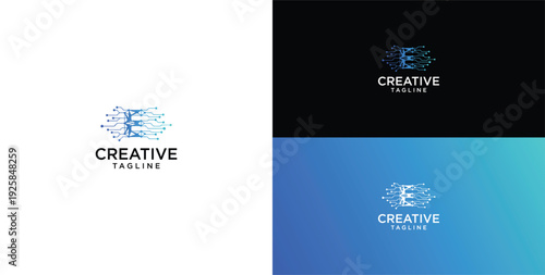 technology logo vector. E initial logo design