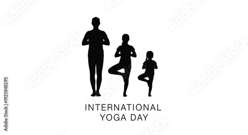 International Yoga Day icon set, black silhouette style