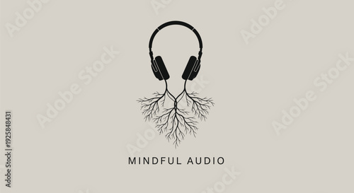 Mindfulness audio logo with headphones and roots