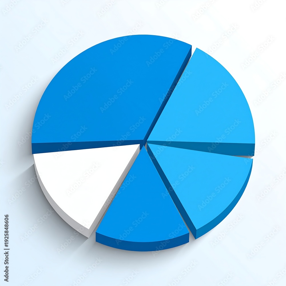 Obraz premium A 3D pie chart with five sections in various shades of blue
