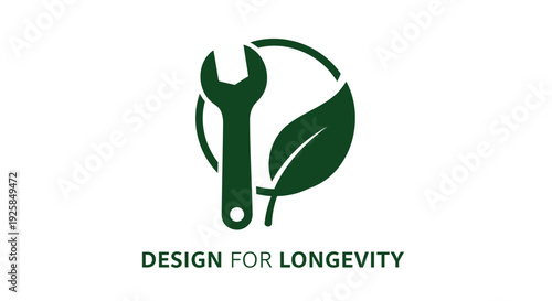 Green eco friendly design logo with wrench and leaf