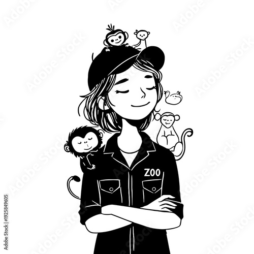 Zookeeper. Zookeeper simple black and white line art vector logo