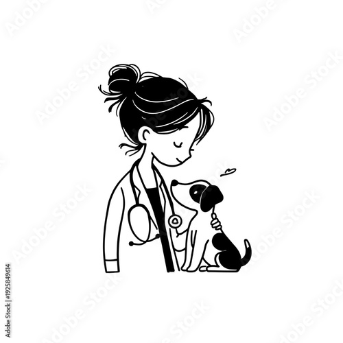 Veterinarian. Veterinarian simple black and white line art vector logo