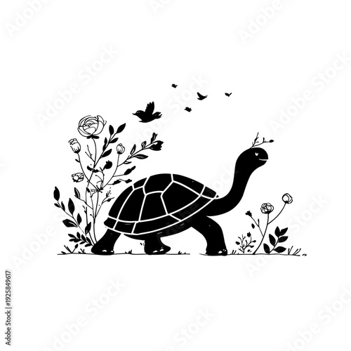 Galpagos Tortoise. Galpagos Tortoise simple black and white line art vector logo