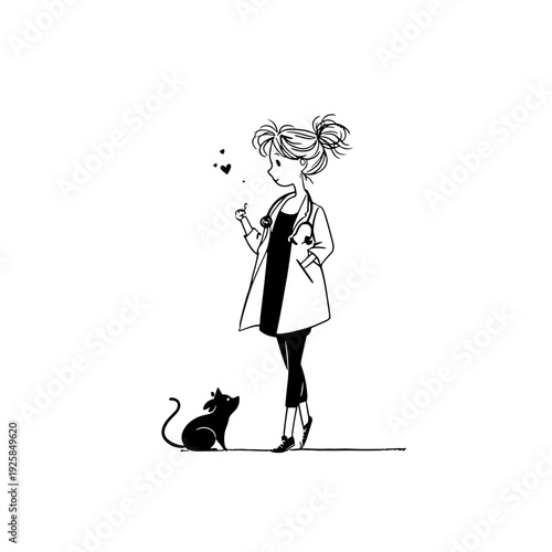 Veterinarian. Veterinarian simple black and white line art vector logo