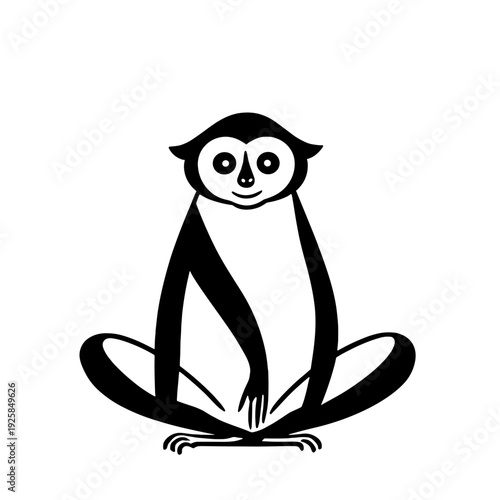 Gibbon. Gibbon simple black and white line art vector logo