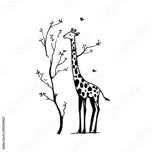 Giraffe. Giraffe simple black and white line art vector logo