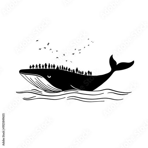 Gray Whale. Gray Whale simple black and white line art vector logo