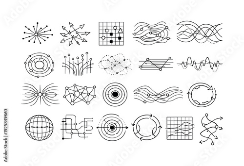 Line vector icons of reconstructing identity flows via digital traces: like-intensity points, repost vectors, trait-mapping grids