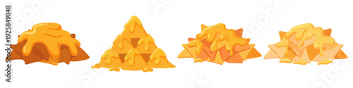  Nachos Pile of chips with melted cheese doodle  Flat Vector Illustration on Transparent Background