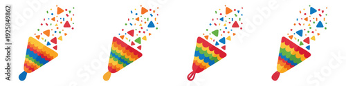 Piñata Chip-shaped piñata bursting confetti  Flat Vector Illustration on Transparent Background