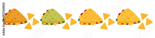 Quesadilla Cheese-filled doodle slice with chips  Flat Vector Illustration on Transparent Background