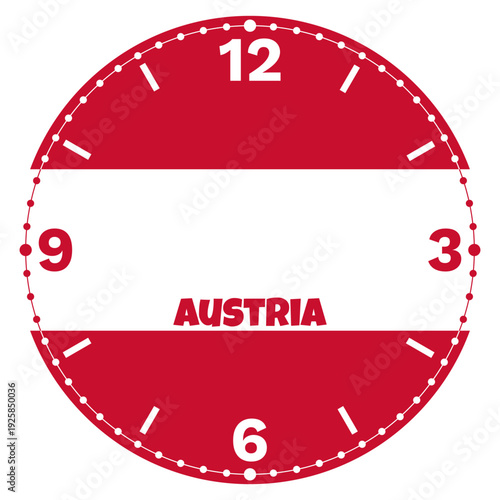 Austria Flag Clock Face Design - Patriotic Austrian Watch Dial with Text