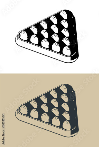 Billiard balls in triangle rack close-up